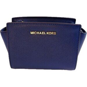 Michael Kors Selma Mini Saffiano Leather Messenger Crossbody Bag in Navy